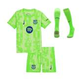Barcelona Auswärts-Fußballtrikot 2024/25 für Kinder (Trikot + Shorts + Socken) – UCL (Spotify-Logo ohne Text)
