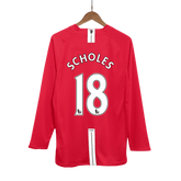 Manchester United SCHOLES #18 Home Soccer Jersey Retro 2007/08 - Long Sleeve