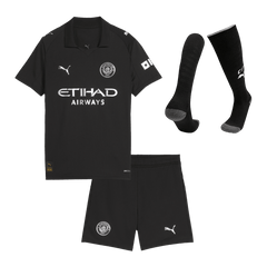 Kid's Manchester City Away Soccer Jersey Kit(Jersey+Shorts+Socks) 2025/26 Black