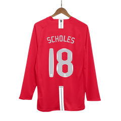 Maillot de football rétro domicile Manchester United Scholes #18 2007/08 - Manches longues (Finale UCL)