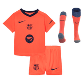Kid's Barcelona Third Away Soccer Jersey Kit(Jersey+Shorts+Socks) 25/26 Orange