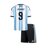 J.ÁLVAREZ #9 Kid's Argentina Home Soccer Jersey Kit(Jersey+Shorts) World Cup 2026 Blue&White