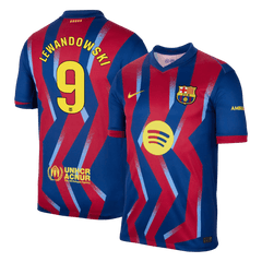 LEWANDOWSKI #9 Barcelona Fourth Soccer Jersey 25/26 Red&Blue