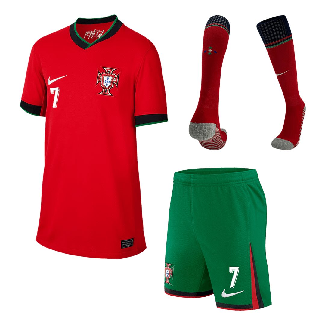 Maillot domicile Portugal Ronaldo #7 EURO 2024 pour enfant (maillot, short, chaussettes)