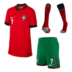 Maillot domicile Portugal Ronaldo #7 EURO 2024 pour enfant (maillot, short, chaussettes)