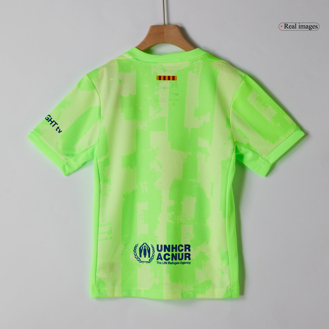 Maillot extérieur Barcelone 2024/25 pour enfant (maillot, short et chaussettes) - UCL (logo Spotify sans texte)