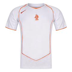 Men Retro Fan Version 2004 Netherlands Away Soccer Jersey Short Sleeve White