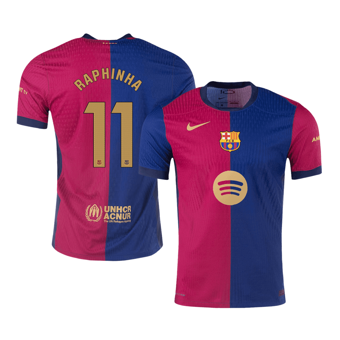 Barcelona RAPHINHA #11 Home Soccer Jersey Authentic 2024/25 -（Spotify Logo Without Text）
