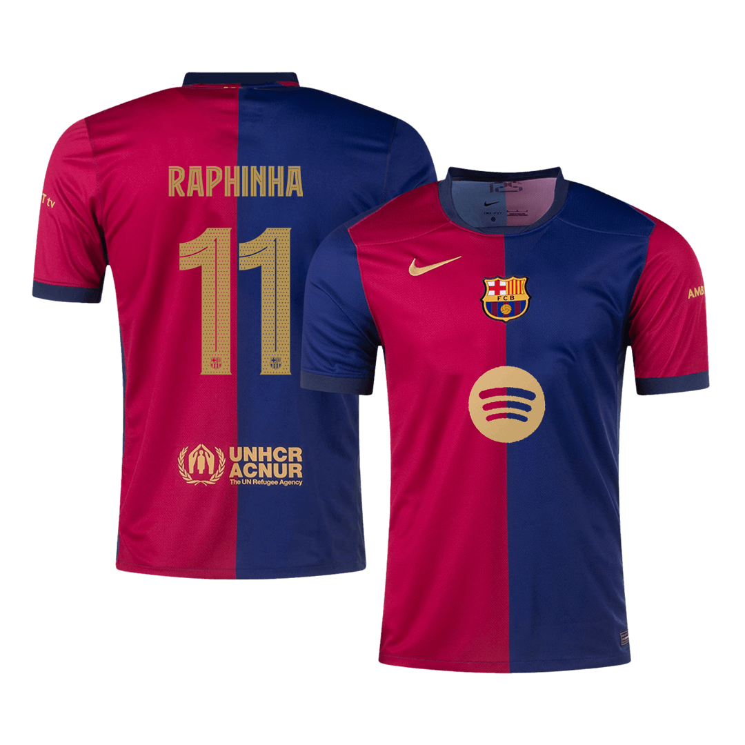 Barcelona RAPHINHA #11 Home Soccer Jersey 2024/25 - UCL Edition(Spotify Logo Without Text)