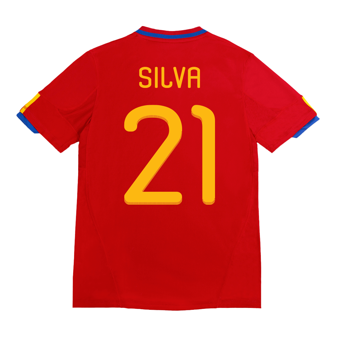 Spain SILVA #21 Home Soccer Jersey Retro 2010