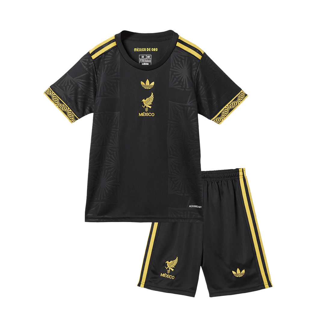 Mexiko Auswärtstrikot für Kinder (Trikot + Shorts) 2025, Schwarz – Gold Cup