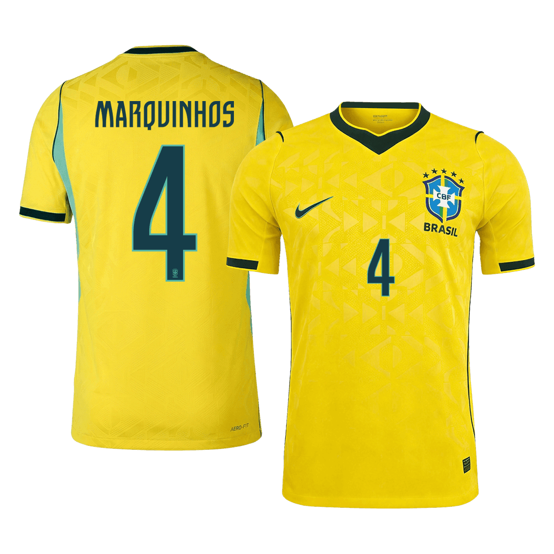 MARQUINHOS #4 Player Version Brazil Home Soccer Jersey World Cup 2026 Yellow
