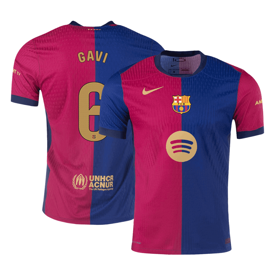 Barcelona GAVI #6 Home Soccer Jersey Authentic 2024/25- Spotify Logo Without Text