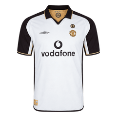 Men Retro Fan Version Manchester United Reversible Away/Third Soccer Jersey 2001/02 White&Gold