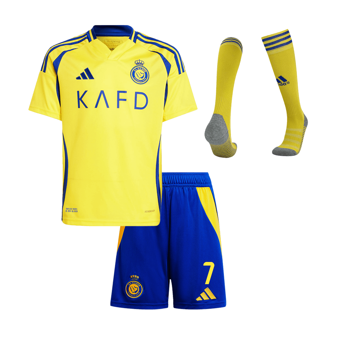 Al Nassr RONALDO #7 Home Soccer Jersey Kit 2024/25 Kids(Jersey+Shorts+Socks)