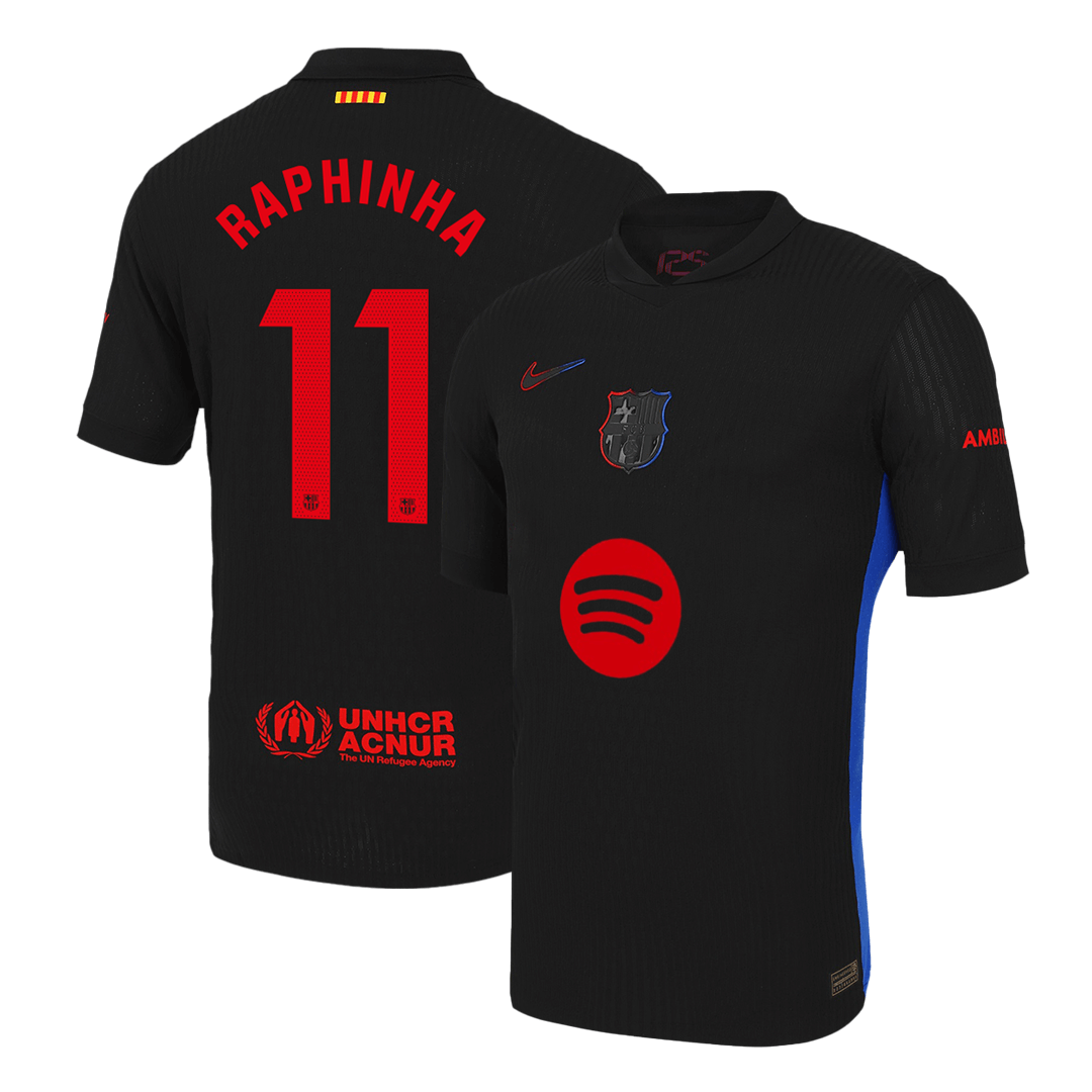 Barcelona RAPHINHA #11 Away Soccer Jersey Authentic 2024/25 -（Spotify Logo Without Text）