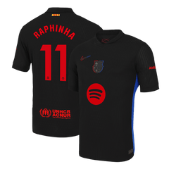 Barcelona RAPHINHA #11 Away Soccer Jersey Authentic 2024/25 -（Spotify Logo Without Text）