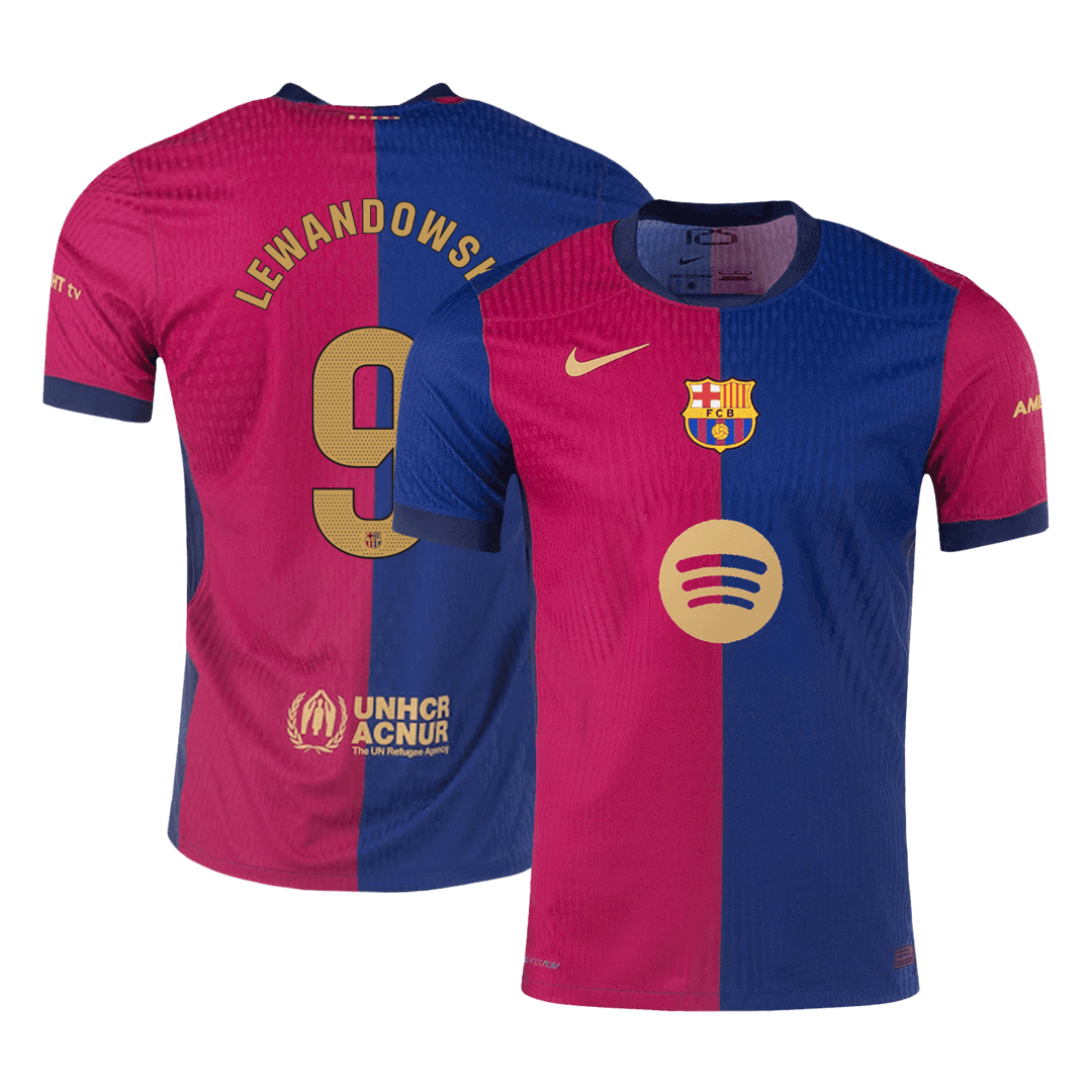 Barcelona LEWANDOWSKI #9 Home Soccer Jersey Authentic 2024/25- Spotify Logo Without Text