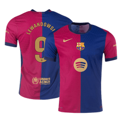 Barcelona LEWANDOWSKI #9 Home Soccer Jersey Authentic 2024/25- Spotify Logo Without Text