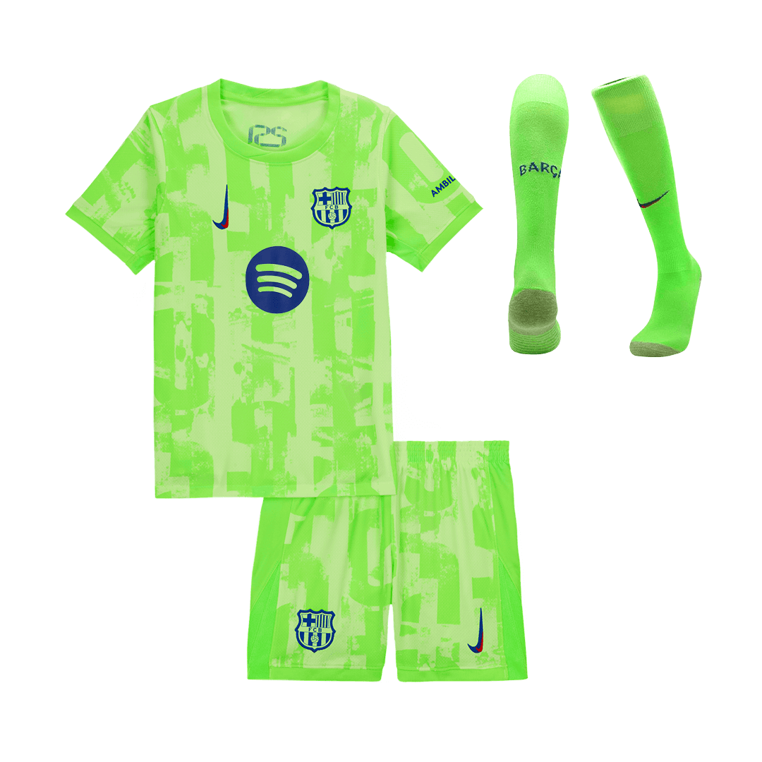 Maillot extérieur Barcelone 2024/25 pour enfant (maillot, short et chaussettes) - UCL (logo Spotify sans texte)