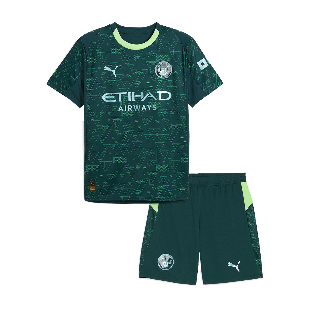 Kid's Manchester City Fourth Soccer Jersey Kit(Jersey+Shorts) 25/26 Green