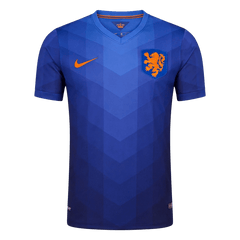 Men Retro Fan Version 2014 Netherlands Away Soccer Jersey Short Sleeve Blue