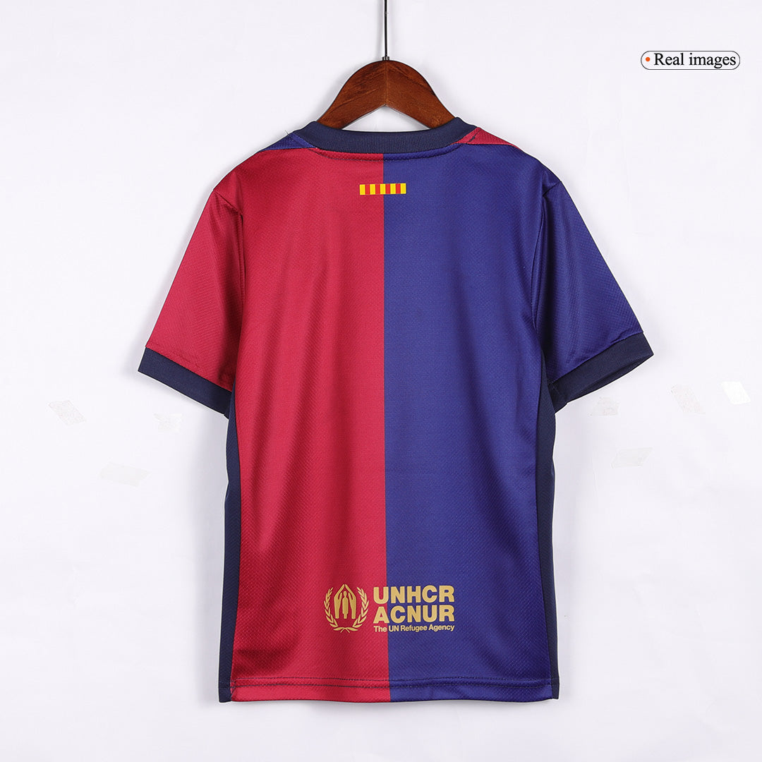 Maillot domicile Barcelone 2024/25 pour enfant (maillot + short), logo Spotify sans texte