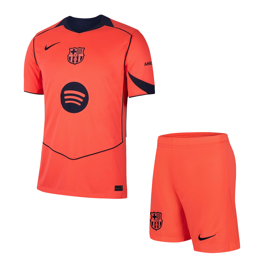 Barcelona Third Away Soccer Jersey Kit(Jersey+Shorts) 2025/26 Orange