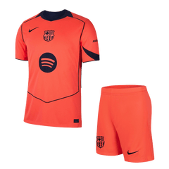 Barcelona Third Away Soccer Jersey Kit(Jersey+Shorts) 2025/26 Orange