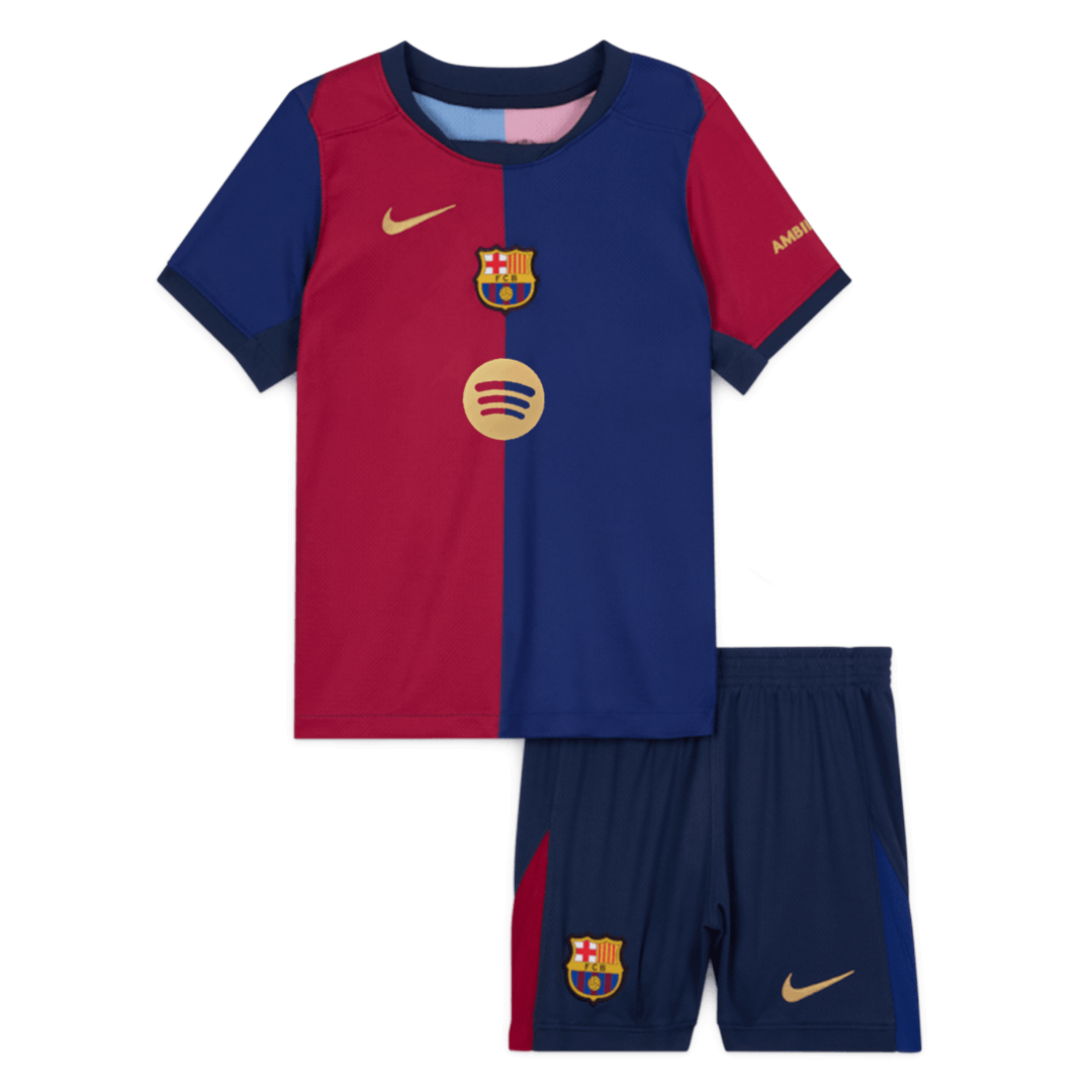 Maillot domicile Barcelone 2024/25 pour enfant (maillot + short), logo Spotify sans texte