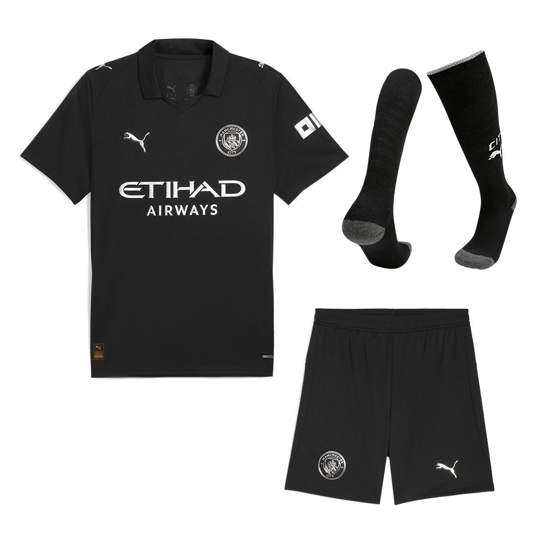 Manchester City Away Soccer Jersey Kit(Jersey+Shorts+Socks) 2025/26 Black