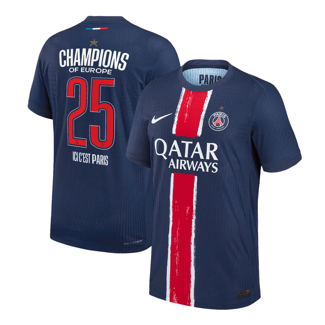 PSG CHAMPIONS #25 Home Soccer Jersey Authentic 2024/25 Navy - CHAMPIONS OF EUROPE