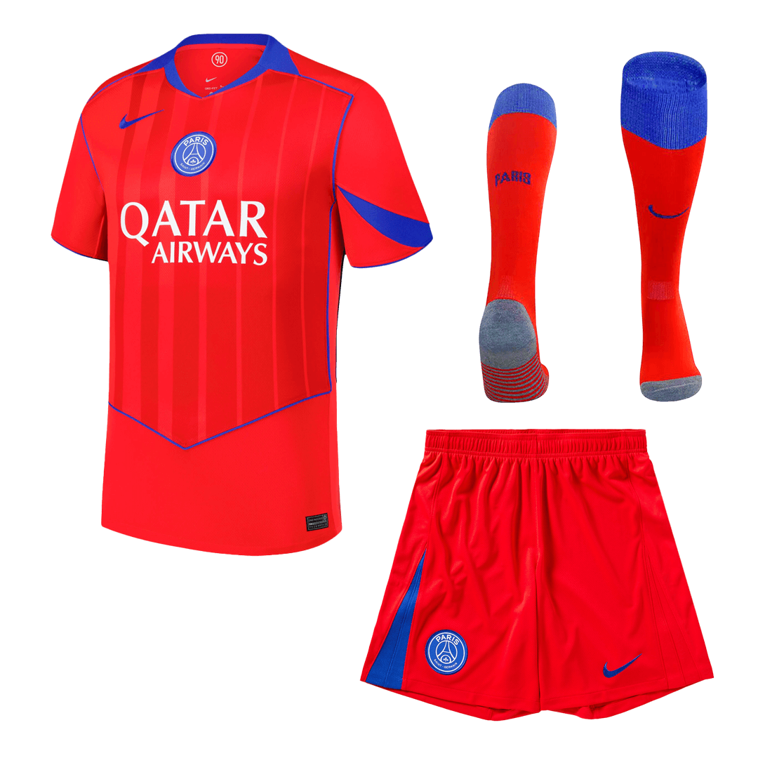 PSG Third Away Soccer Jersey Kit(Jersey+Shorts+Socks) 2025/26  Red