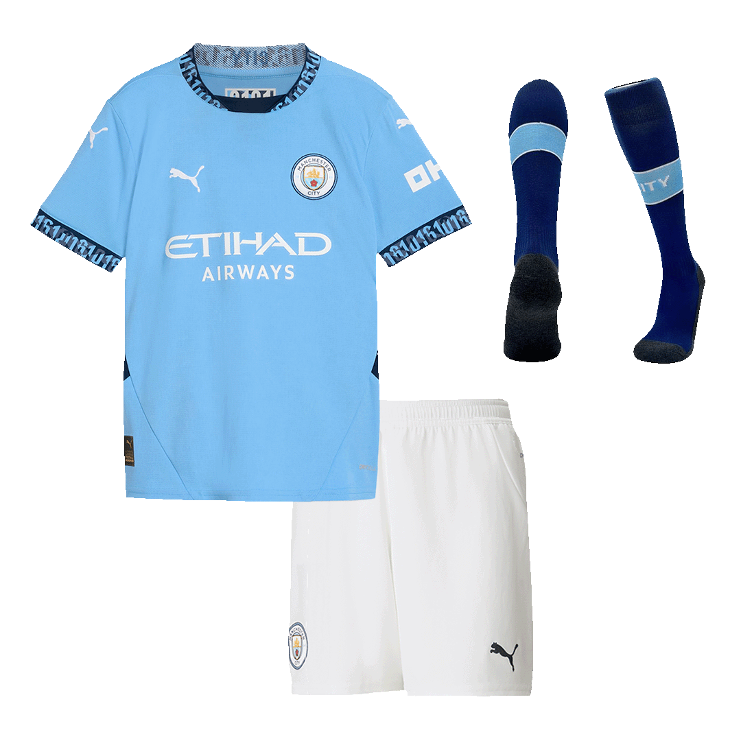 Maillot domicile Manchester City 2024/25 pour enfant (maillot, short, chaussettes)