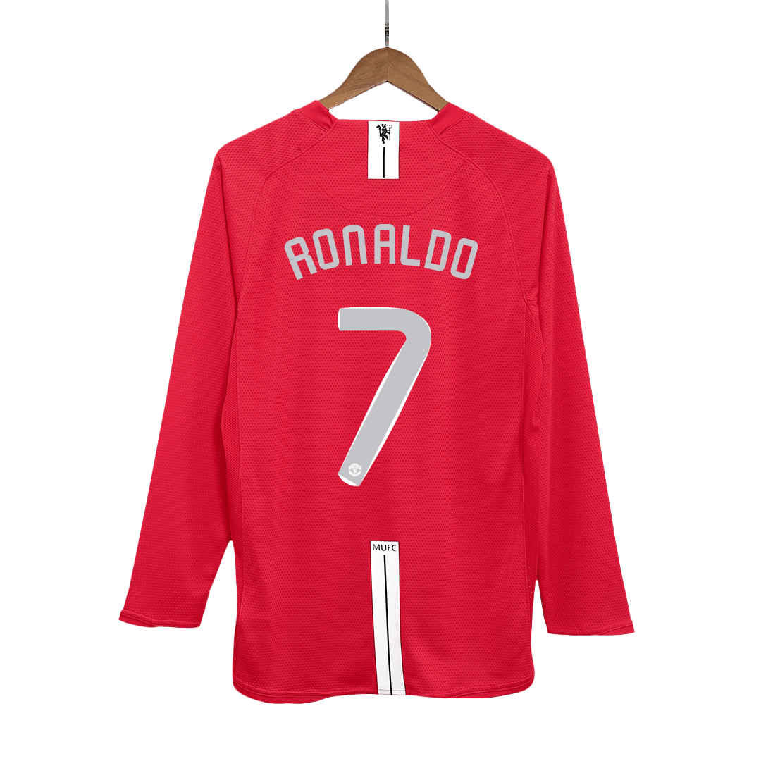 Maillot de football rétro Manchester United Ronaldo #7 Domicile 2007/08 - Manches longues (Finale UCL)