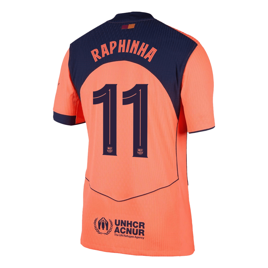 RAPHINHA #11 Authentic Barcelona Third Away Soccer Jersey 25/26 Orange- UCL