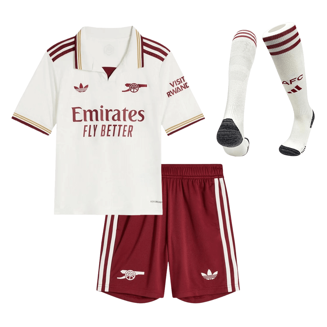 Kid's Arsenal Third Away Soccer Jersey Kit(Jersey+Shorts+Socks)  25/26 White