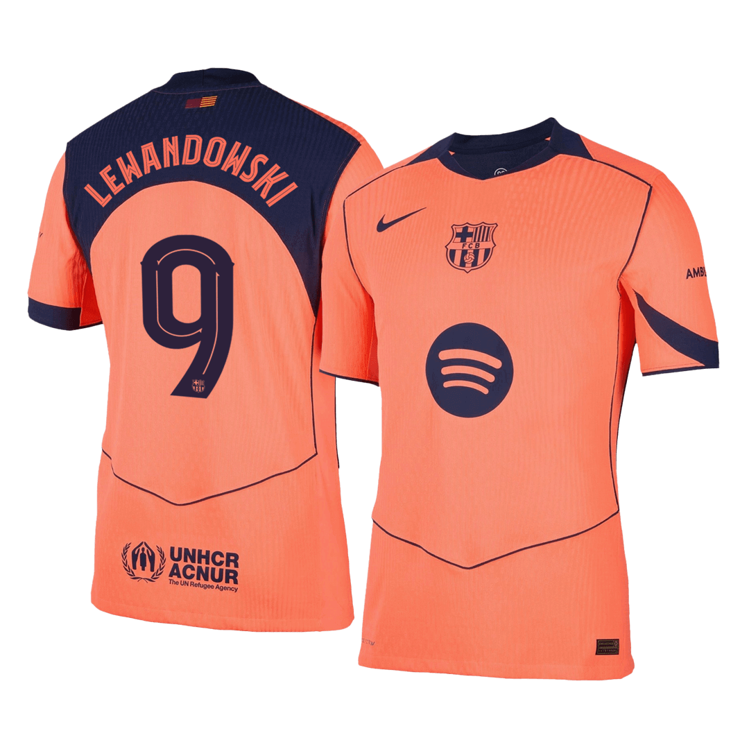LEWANDOWSKI #9 Authentic Barcelona Third Away Soccer Jersey 25/26 Orange- UCL