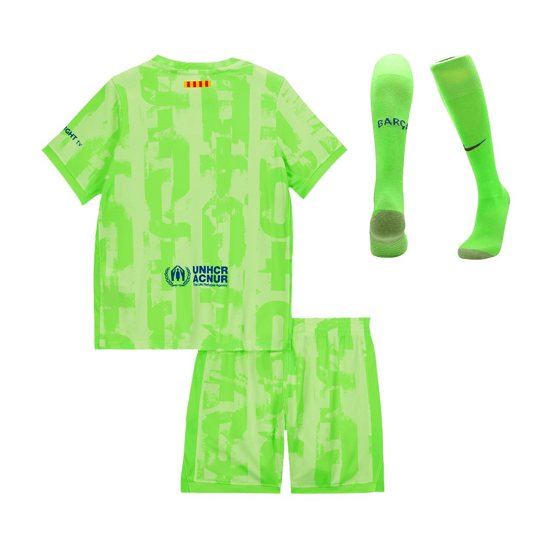 Maillot extérieur Barcelone 2024/25 pour enfant (maillot, short et chaussettes) - UCL (logo Spotify sans texte)