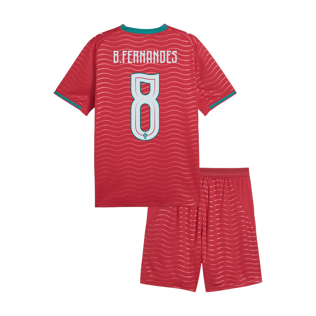 B. FERNANDES  #8 Kid's Portugal Home Soccer Jersey Kit(Jersey+Shorts) World Cup 2026 Red