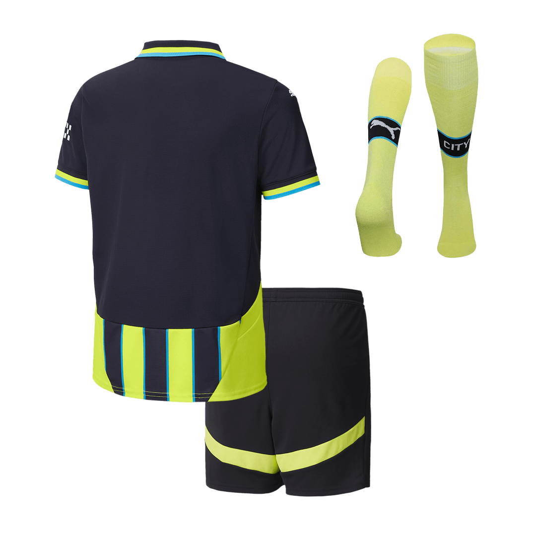Maillot de football extérieur Manchester City 2024/25 pour enfant (maillot, short, chaussettes)