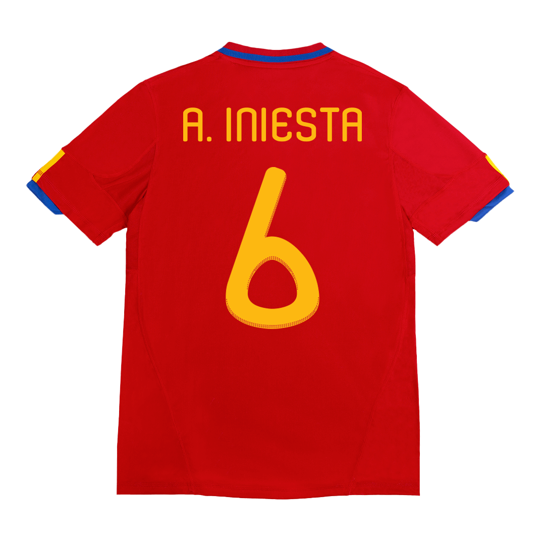 Spain A. INIESTA #6 Home Soccer Jersey Retro 2010