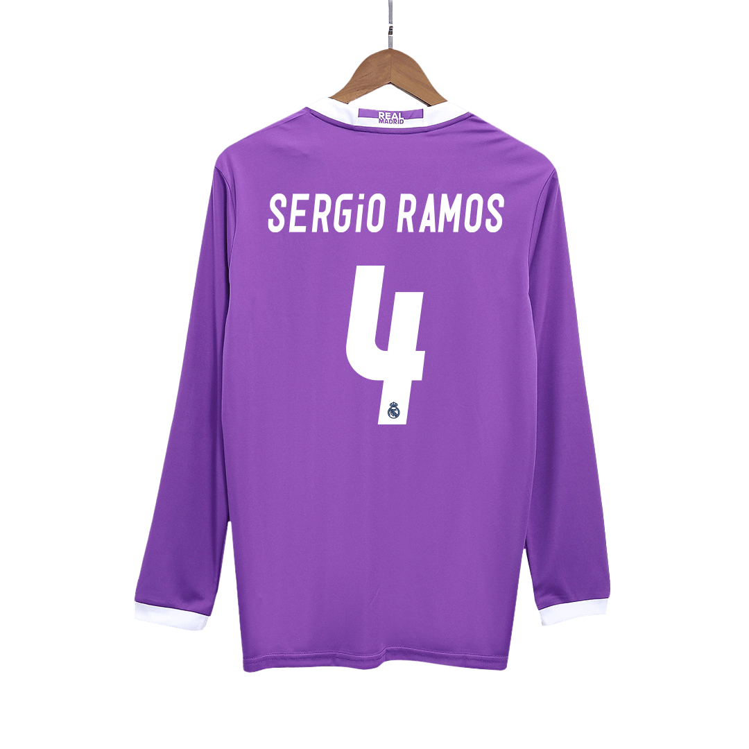 Maillot de football extérieur rétro Sergio Ramos n° 4 du Real Madrid 2016/17 - Manches longues