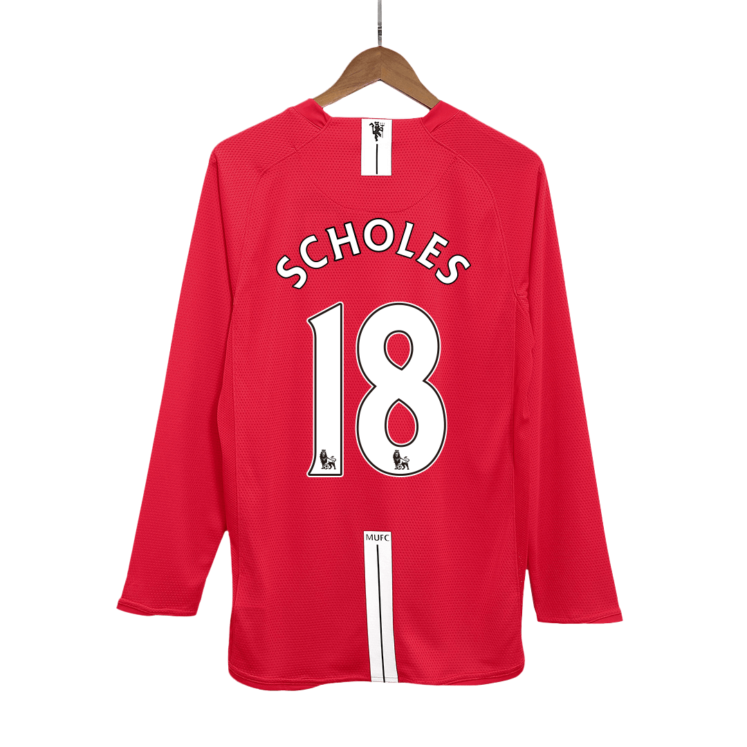 Maillot de football rétro domicile Manchester United Scholes n° 18 2007/08 - Manches longues