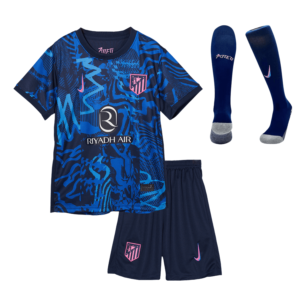 Maillot de football extérieur troisième division de l'Atlético de Madrid 2024/25 pour enfant (maillot, short, chaussettes)
