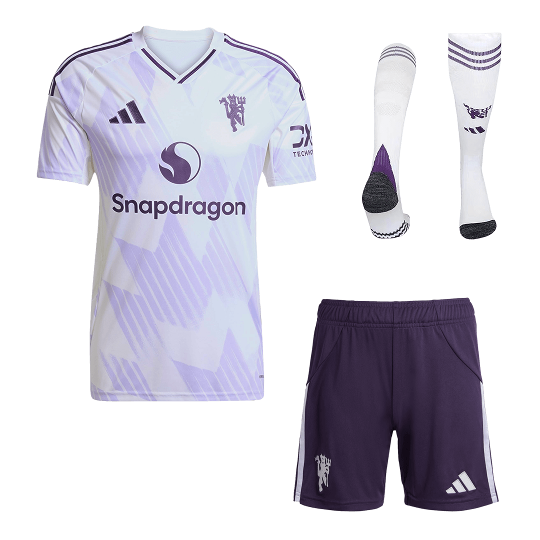 Manchester United Away Soccer Jersey Kit(Jersey+Shorts+Socks) 2025/26 White