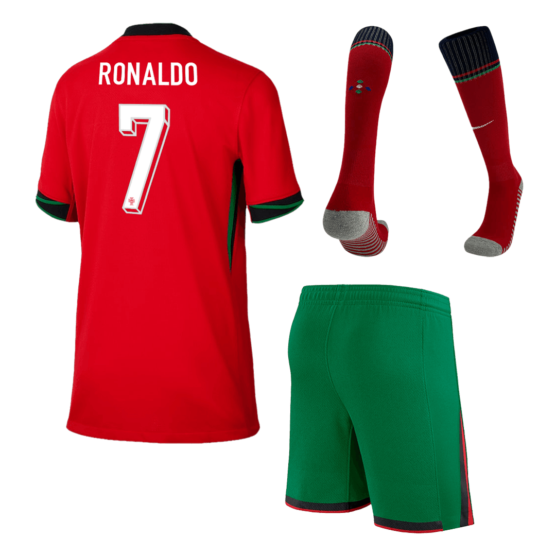 Maillot domicile Portugal Ronaldo #7 EURO 2024 pour enfant (maillot, short, chaussettes)