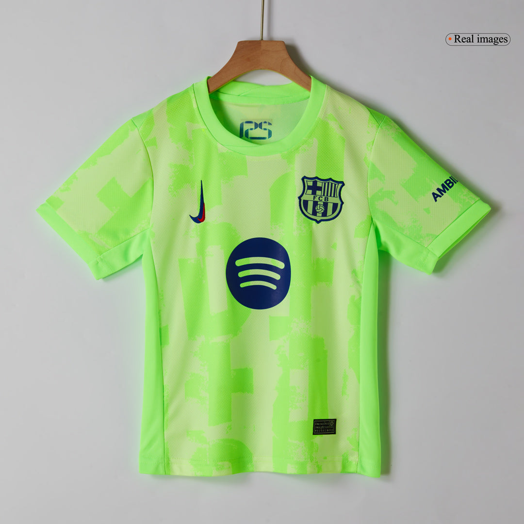 Maillot extérieur Barcelone 2024/25 pour enfant (maillot, short et chaussettes) - UCL (logo Spotify sans texte)