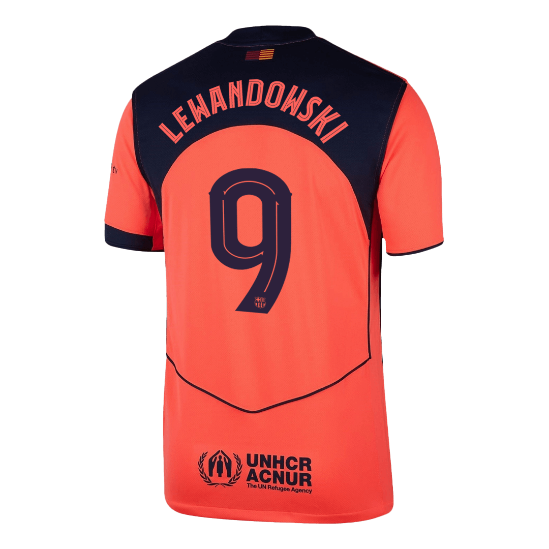 LEWANDOWSKI #9 Barcelona Third Away Soccer Jersey 2025/26 Orange- UCL