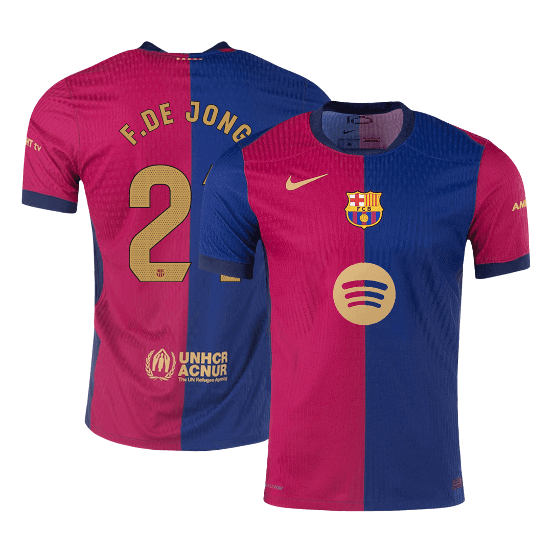Barcelona F.DE JONG #21 Home Soccer Jersey Authentic 2024/25 - Spotify Logo Without Text